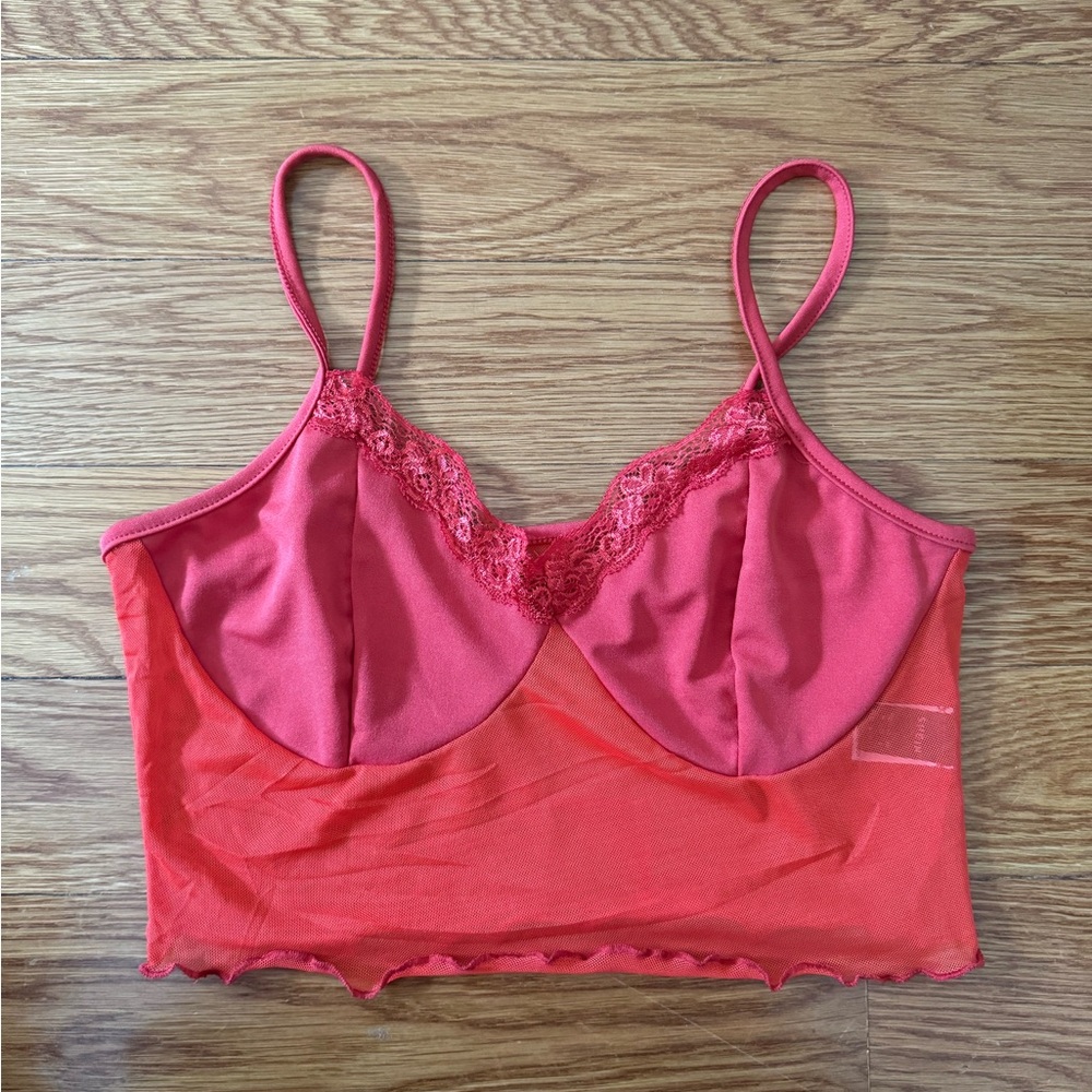 Going out Lace Mesh Top Red